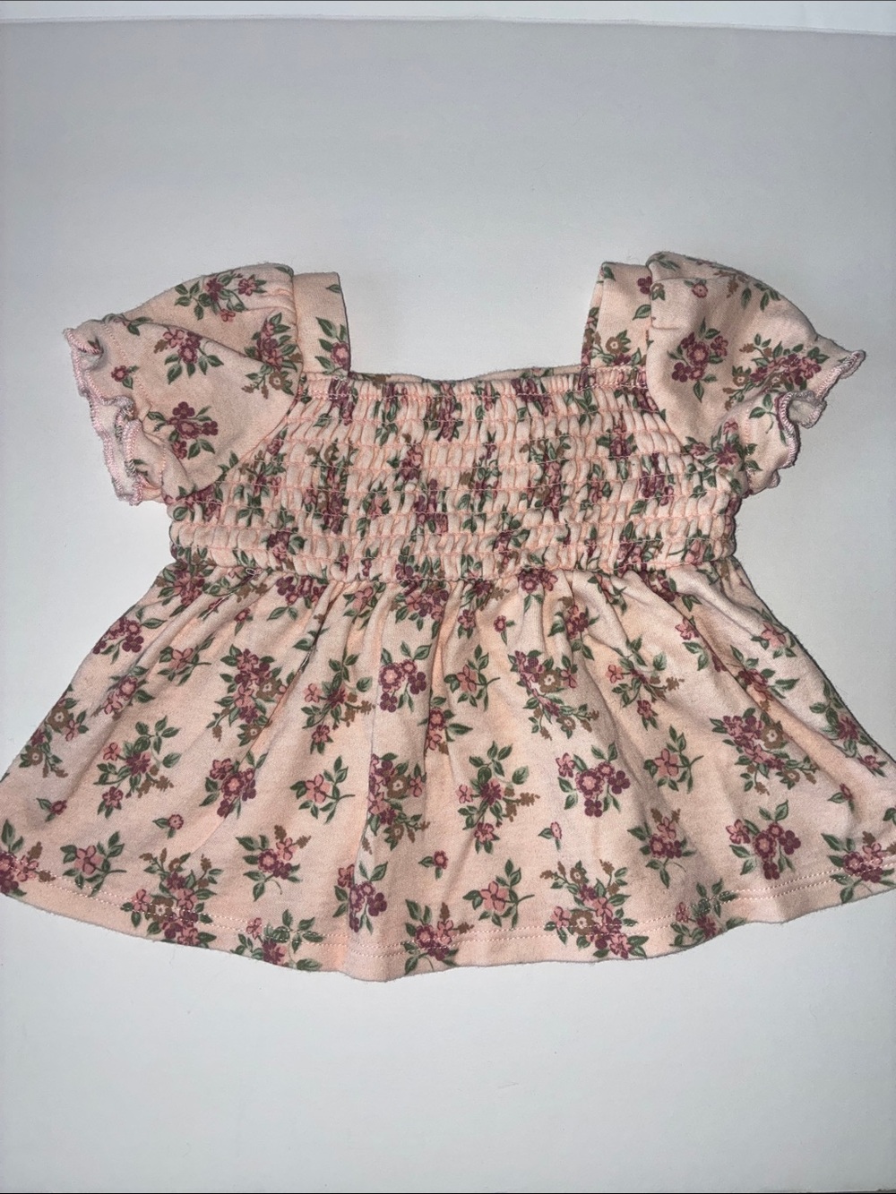 Nicole Miller Pink Floral Smocked Peplum Top